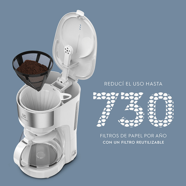CAFETERA ELECTROLUX ECM21 BLANCA 1.25 ltrs FILTRO PERMANENTE