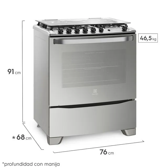 COCINA ELECTROLUX 76GSR 76cm INOX 5 HORNALLAS 90x76x69cm CLASE A