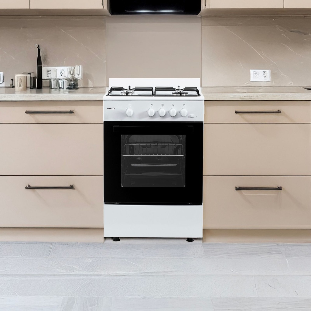 COCINA PHILCO PHCM56BL ESSENTIAL BLANCA MULTIGAS 56CM 4 HORNALLAS FACIL LIMPIEZA