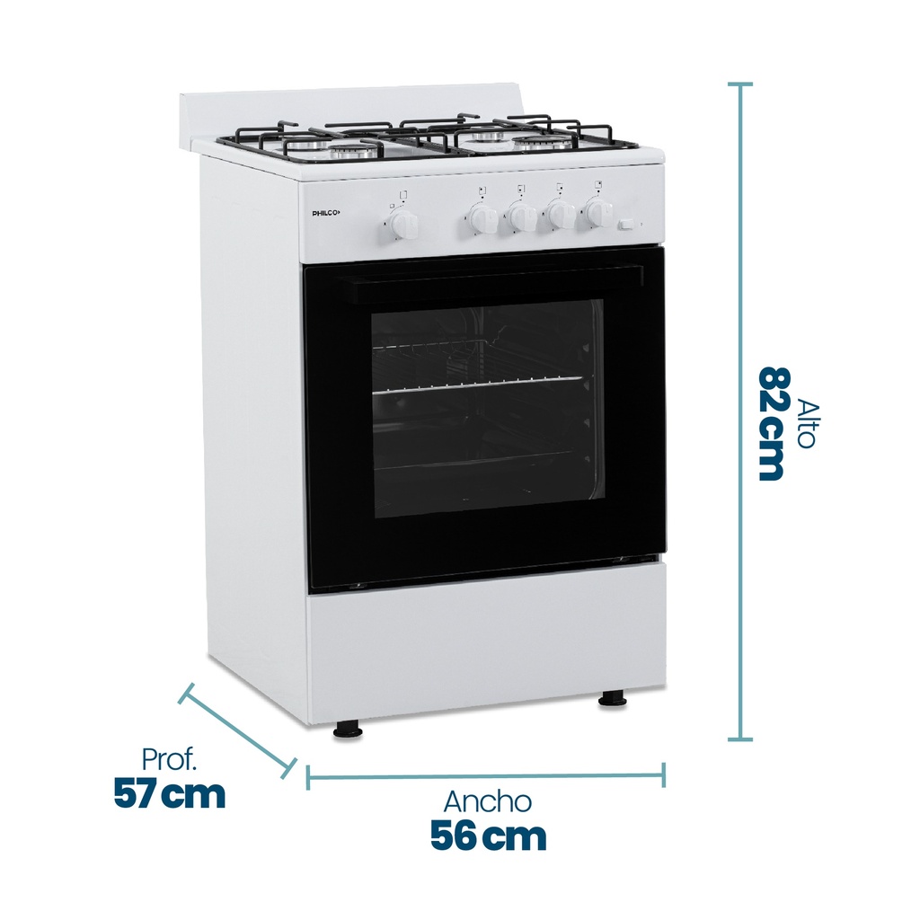 COCINA PHILCO PHCM56BL ESSENTIAL BLANCA MULTIGAS 56CM 4 HORNALLAS FACIL LIMPIEZA