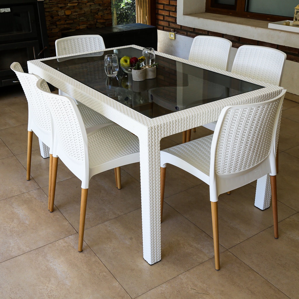 MESA VOSS2000 INDONESIA VIDRIO TEMPLADO BLANCO 6MM SIMIL RATAN