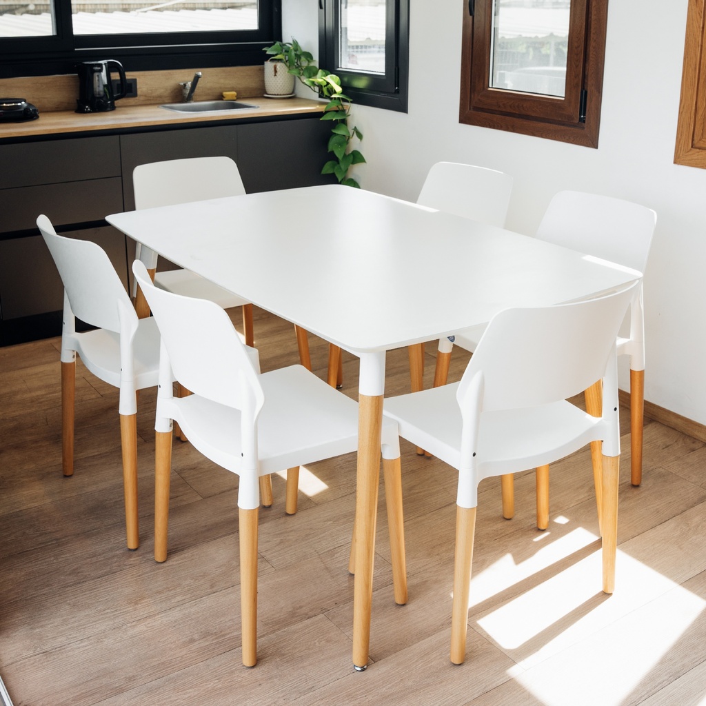 MESA VOSS2000 MILAN BLANCA 120x080 PATAS MADERA TIPO EAMES