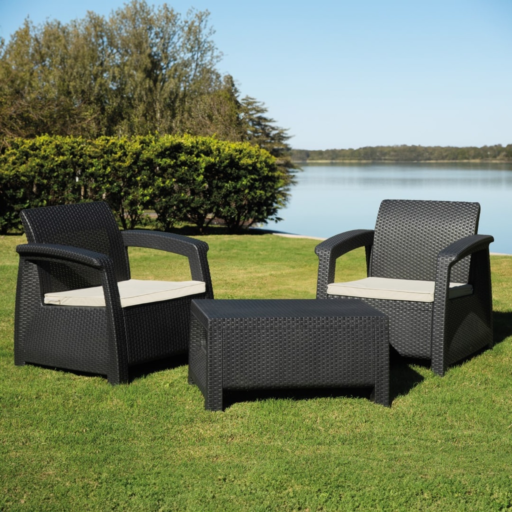MUEBLE JARDIN VOSS2000 ROMA 2 SILLON INDIVIDUAL + 1 MESA AUX TIPO RATAN GRAFITO