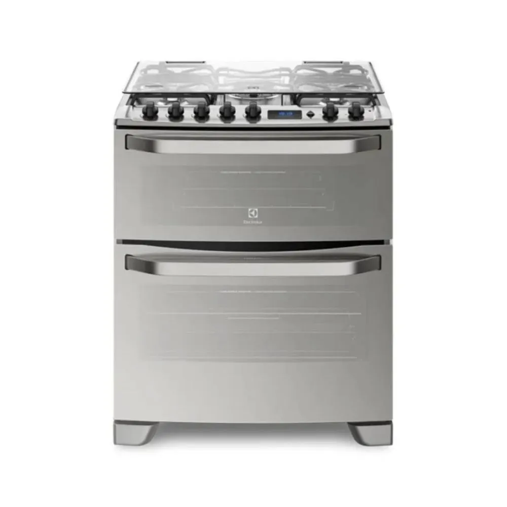 COCINA ELECTROLUX 76DXR 76cm INOX 5 HORNALLAS DOBLE HORNO 90x76x69cm CLASE A