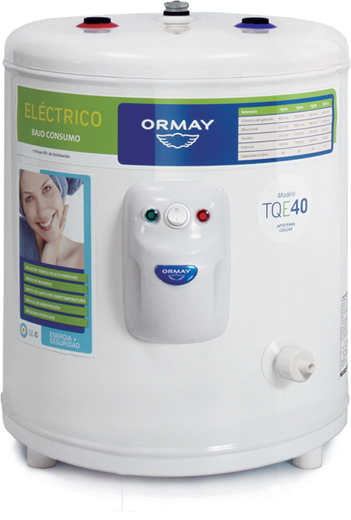 TERMOTANQUE ORMAY TQE40 LTS ELEC CONEXION DUAL Diámetro: 42,50 cm. Alto: 52,40 c