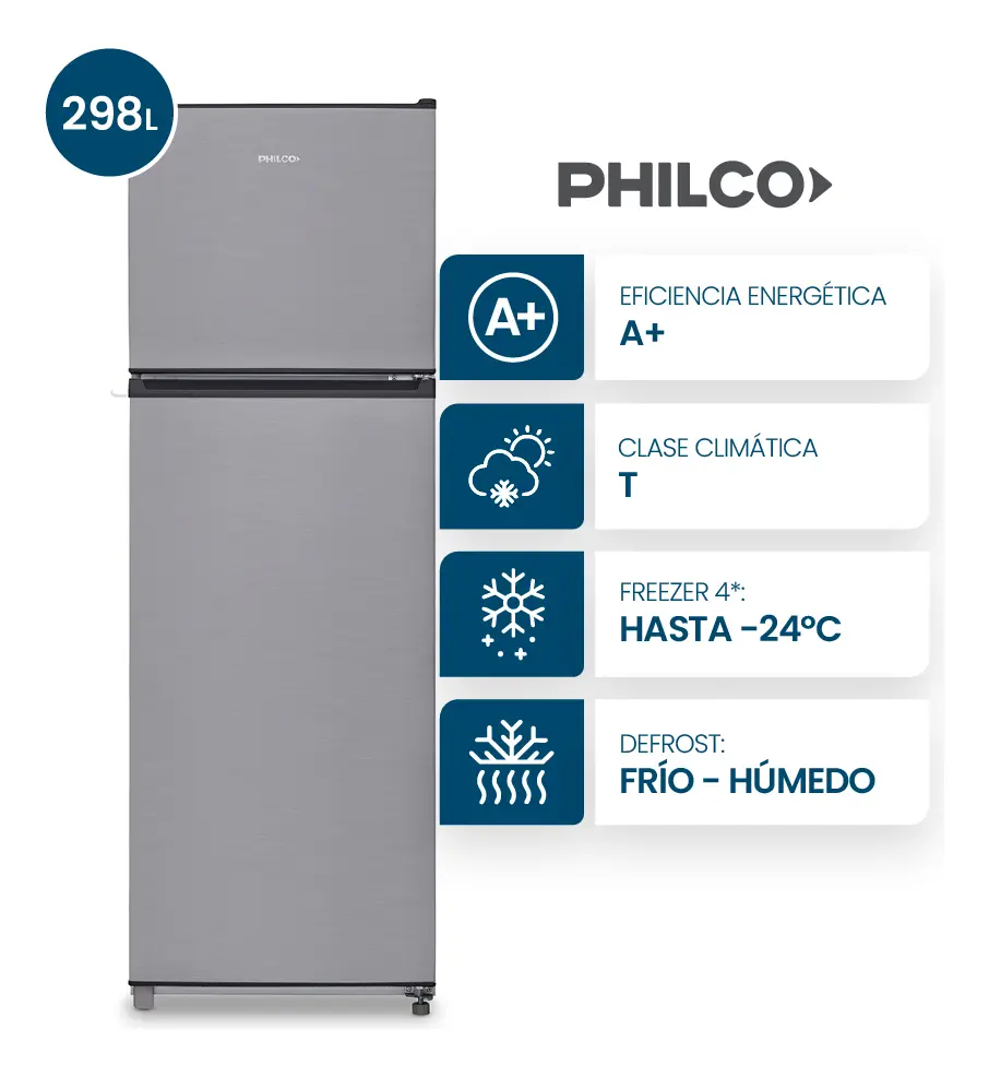 HELADERA PHILCO PHCT320X 320L INOX A+ 60x60x172cm CICLICA