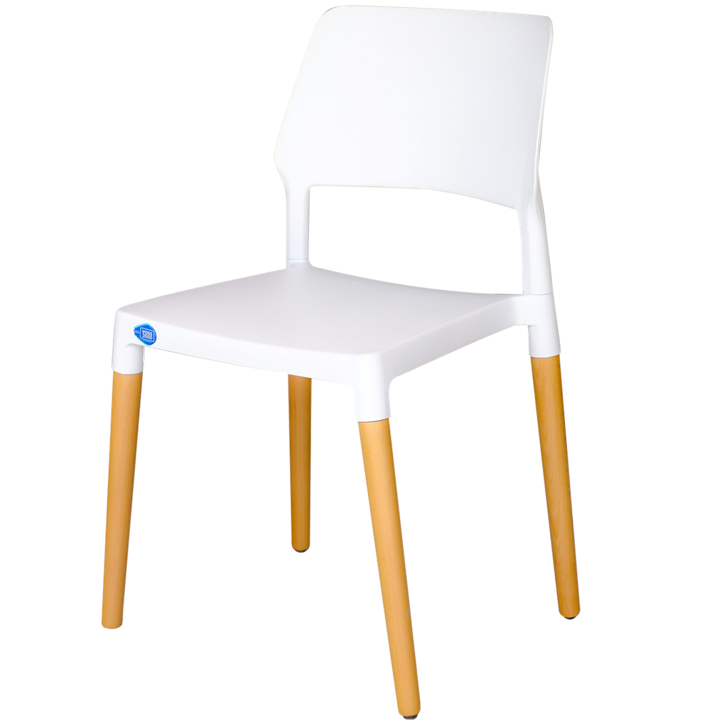 SILLA VOSS2000 NIZA BLANCA PATAS MADERA CHASIS PLASTICO