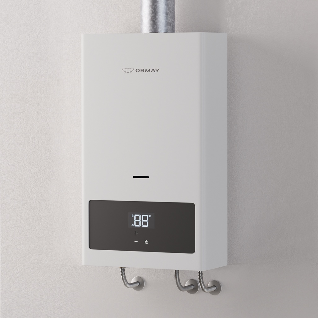 CALEFON ORMAY TNL-14B 14 Lts ENVASADO SIN LLAMA PILOTO ENCENDIDO DIGITAL TOUCH APTO TERMO SOLAR 61x35x18.5 