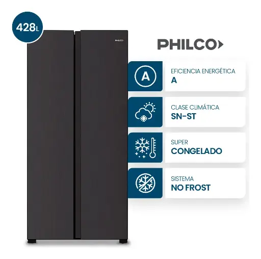 [05050450] HELADERA PHILCO PHSB450N SIDE BY SIDE 428L BLACK 178x83.2x63