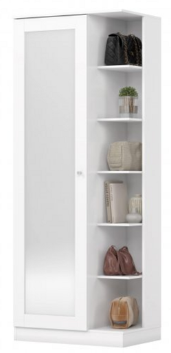 [18205] ZAPATERO HENN DUETTO BLANCO 1 PUERTA 1 ESPEJO 6 ESTANTES 179x690x380 D182-05
