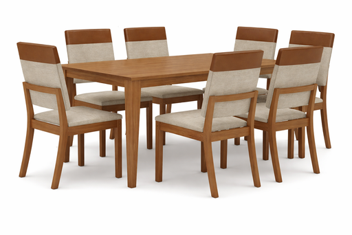 [229128] COMBO MESA HENN VITORIA RECTANGULAR NATURE 160x80 + 6 SILLAS MILA PLUS MADERA CARAMELO/CREMA 95x42x54 S229-128